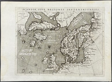 Magini's Ptolemy, pub. 1596 - Map of the North Sea with part of Americas, Greenland, Scandinavia,