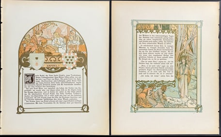 Mucha - 5 Ornately Illustrated Pages with Image and Text to each side