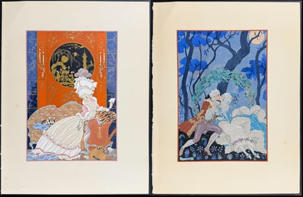 Barbier - 4 Pochoir Costume Illustrations from Fetes Galantes