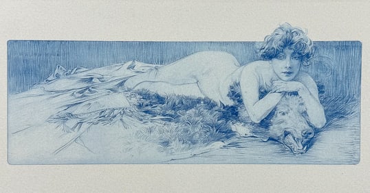 Mucha, Folio - Illustration of Woman on Bear Rug. 4