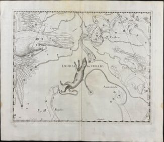 Hevelius - Constellation Chart: Lacerta (Lizard), Cygnus (Swan), Cepheus, Cassiopeia, Andromeda