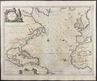 Jansson & Hondius, pub. 1656 - Map of the North Sea (Northern Atlantic Ocean) with Part of the