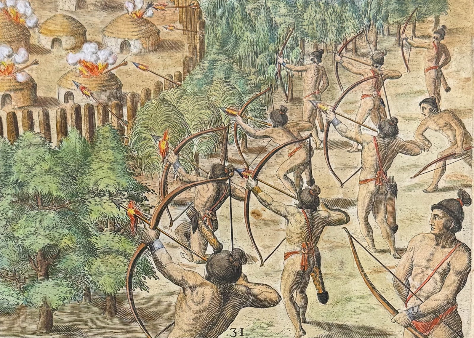 De Bry - Florida - How they set fire to an enemy town (1 of 2)