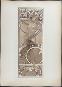 Mucha, Folio - Illustration of Topless Woman with Flowers. 10