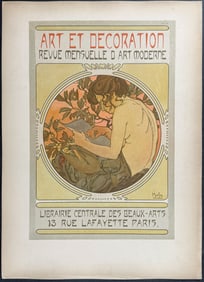 Mucha, Folio - Illustration of Topless Woman Writing or Drawing. 57