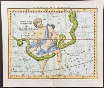 Flamsteed - Constellation or Celestial Chart: Serpent & Serpent-bearer. 9
