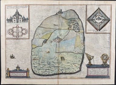 Braun & Hogenberg, pub. 1575 - View of Ven, Sweden (Location of Tycho Brahe's Observatory)