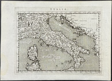 Magini's Ptolemy, pub. 1596 - Map of Italy with Sardinia & Sicily