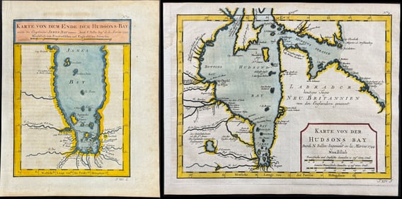 Schwabe after Bellin - Pair of Maps of Hudson's Bay, Canada