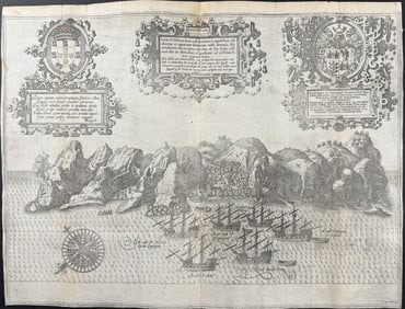 Linschoten - Ships in Harbor at the Island of St. Helena [Insula D. Helenae Sacra Coeli Clementia et