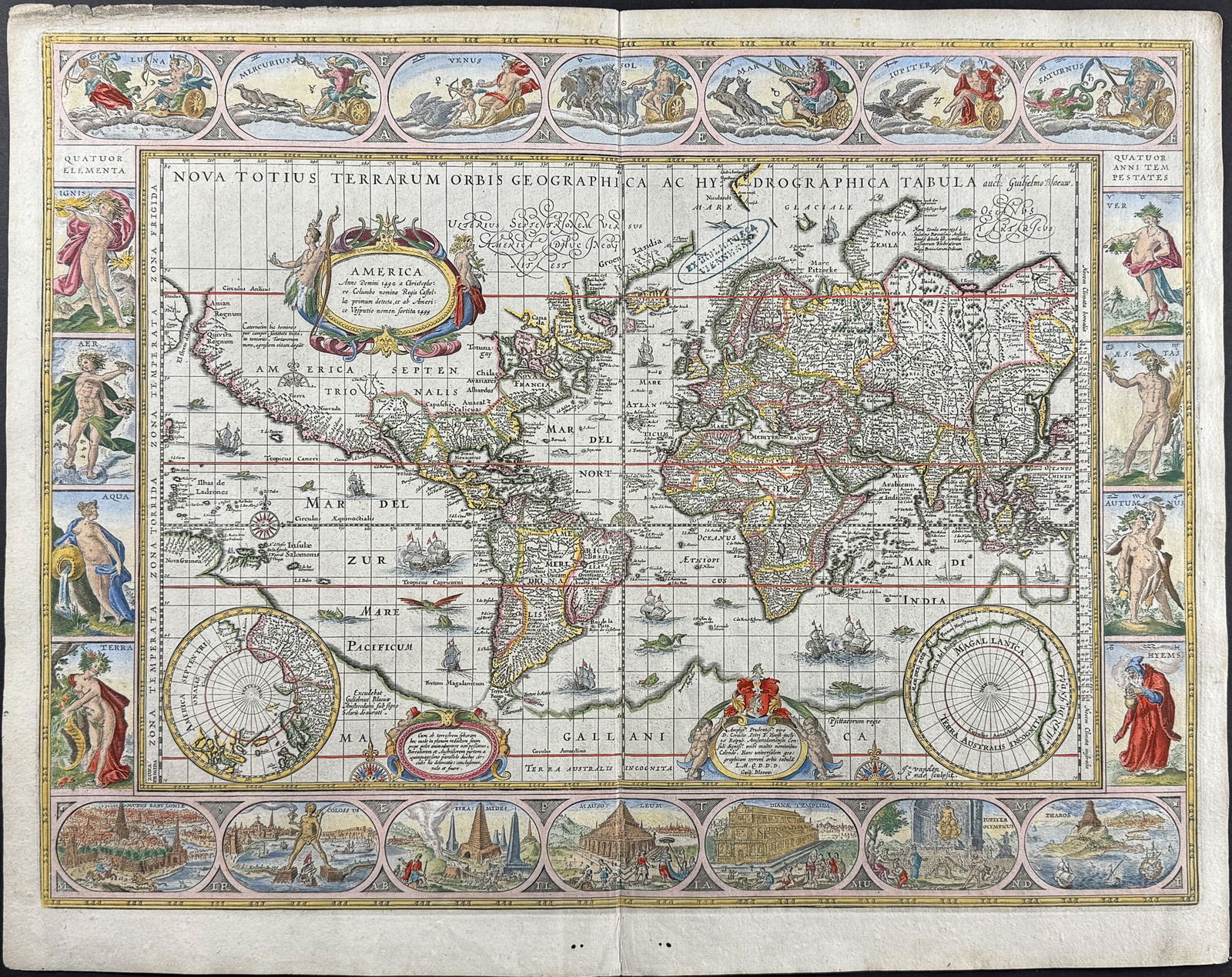 Blaeu - Map of the World [Nova Totius Terrarum Orbis Geographica ac Hydrographica Tabula]: This stunning map is the fourth state of Willem Janszoon Blaeu's map of the world entitled Nova Totius Terrarum Orbis Geographica ac Hydrographica Tabula. The map was published between 1641 and 1649 i