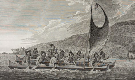 Cook, Folio - A Canoe of the Sandwich Islands, the Rowers Masked (Hawaii). 65