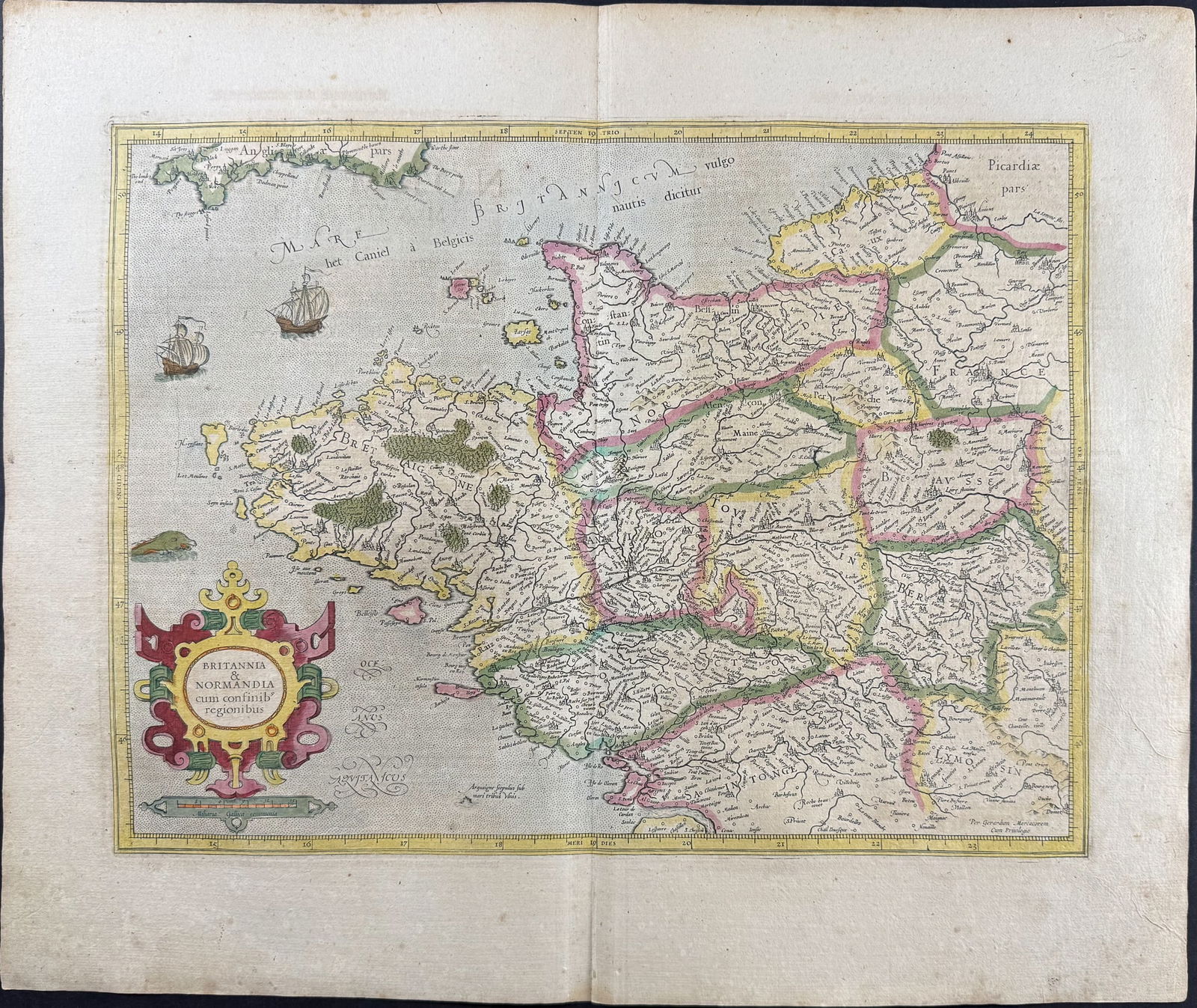 Mercator & Hondius, pub. 1634 - Map of Normandy & Brittany, France (1 of 2)