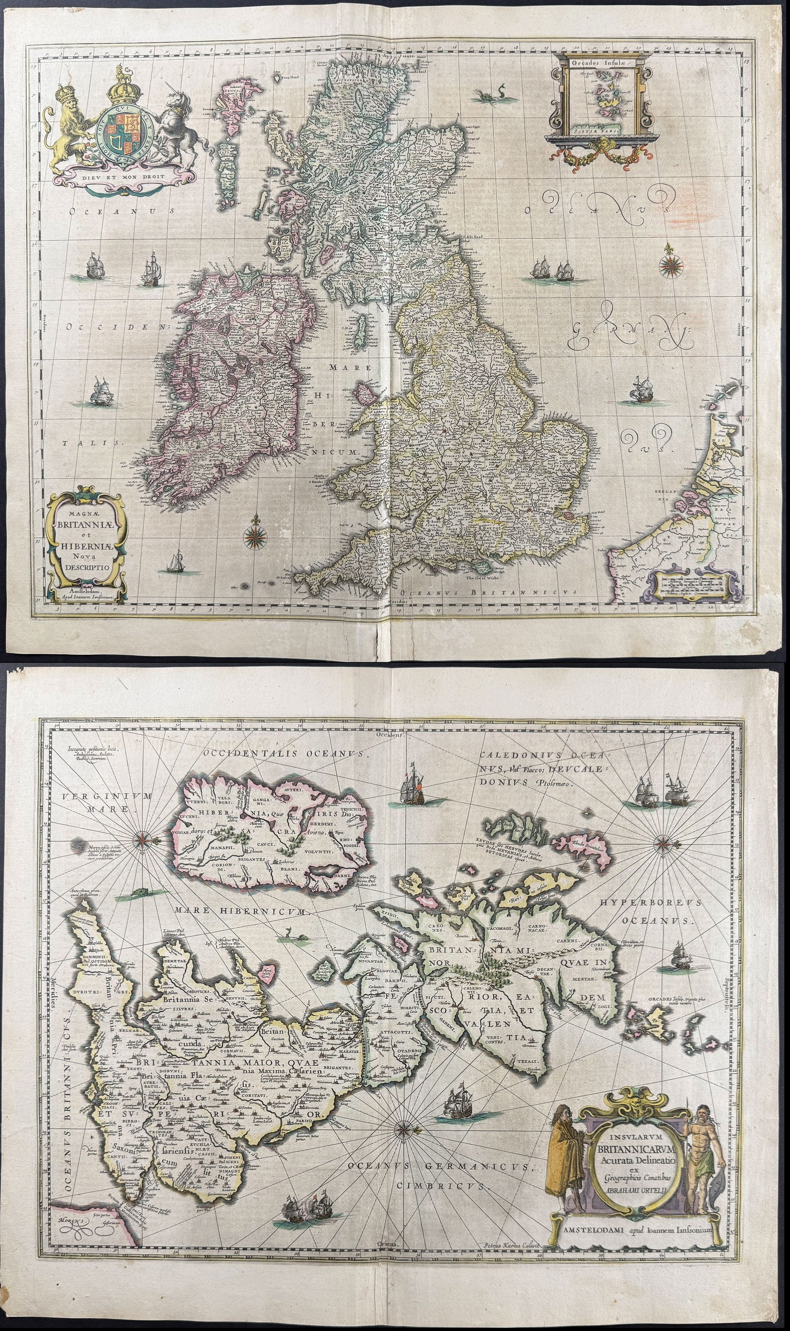 Jansson & Hondius, pub. 1656 - Pair of Maps of the British Isles (England, Scotland, Ireland) (1 of 5)