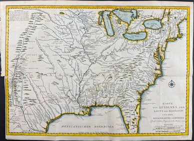 Schwabe after Bellin - Map of America  (Louisiana Territory, Great Lakes, New England, Florida,