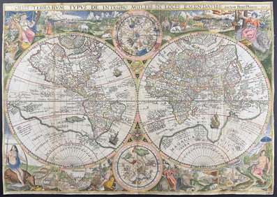 Linschoten - Map of the World by Petrus Plancius [Orbis Terrarum Typus De Integro Multis In Locis