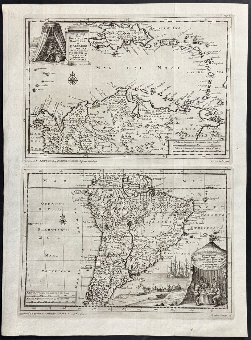 Van der Aa - Map of South America / Map of Hispaniola & West Indies (1 of 1)