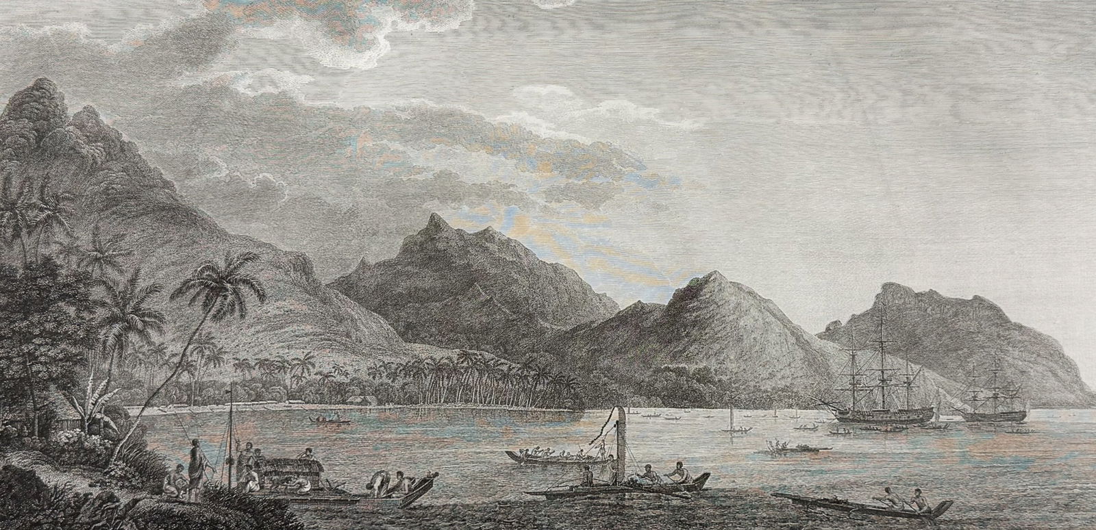 Cook, Folio - A View of Huaheine. 31: This fascinating folio engraving is from Captain James Cook & James King's A Voyage to the Pacific Ocean, for making Discoveries in the Northern Hemisphere. To determine the Position and Extent of the