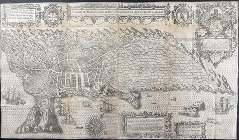 Linschoten - View of the Island of Terceira & Town of Angra [A Cidade De Angra. Na Ilha De Iesu