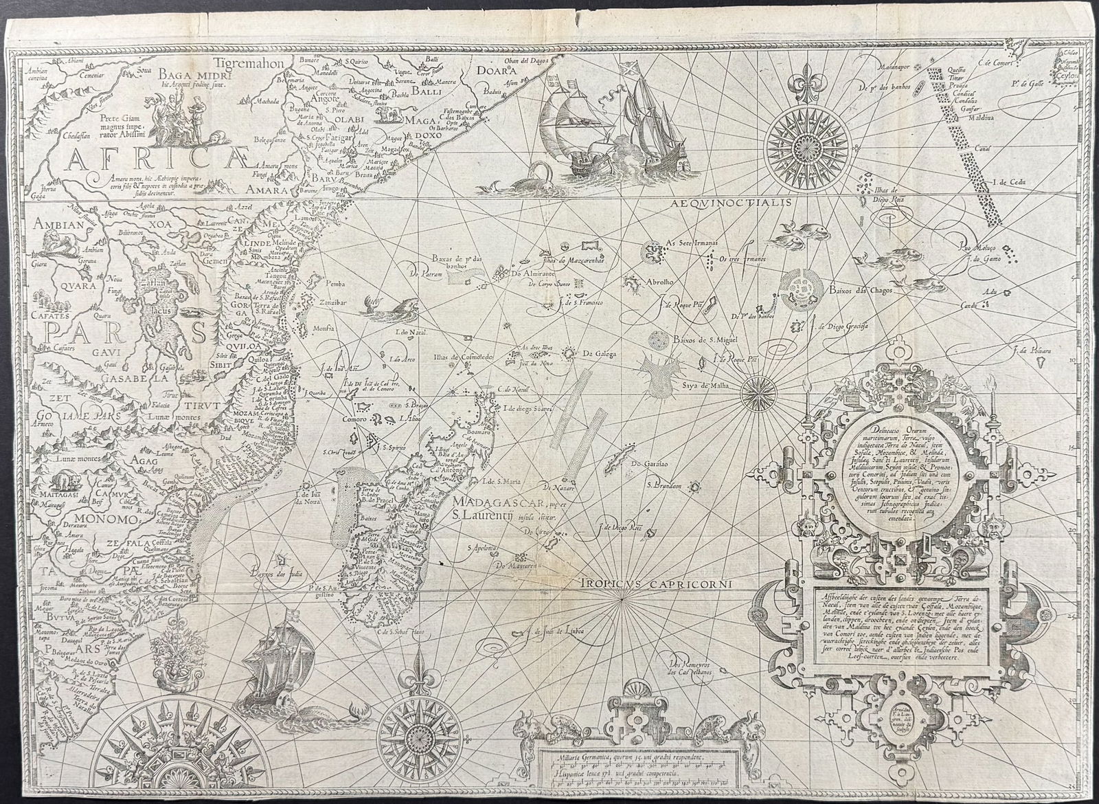 Linschoten - Map of the Indian Ocean with Madagascar & East Coast of Africa [Delineatio Orarum (1 of 2)