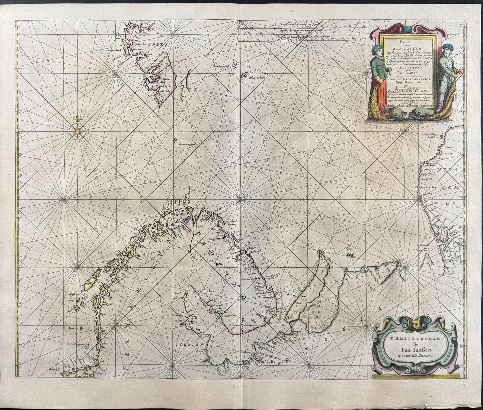 Jansson & Hondius, pub. 1656 - Chart of Berents Sea, Arctic (Finland, Lapland Russia, Svalbard (1 of 2)