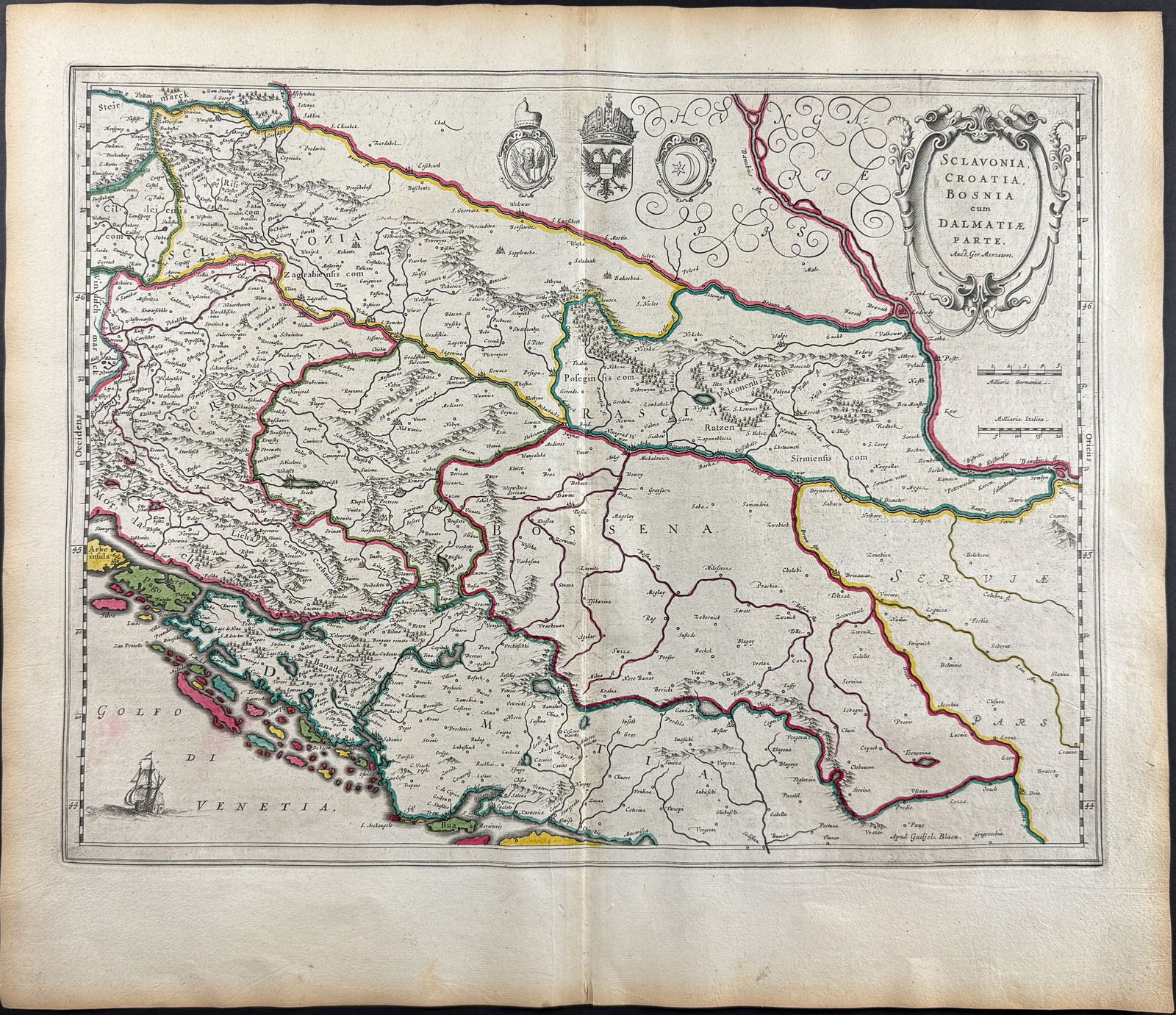 Blaeu, pub. 1642 - Map of the Eastern Balkans (Croatia, Dalmatia, Slavonia, Bosnia) (1 of 2)