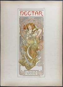 Mucha, Folio - Illustration of Topless Woman for Nectar Liquer