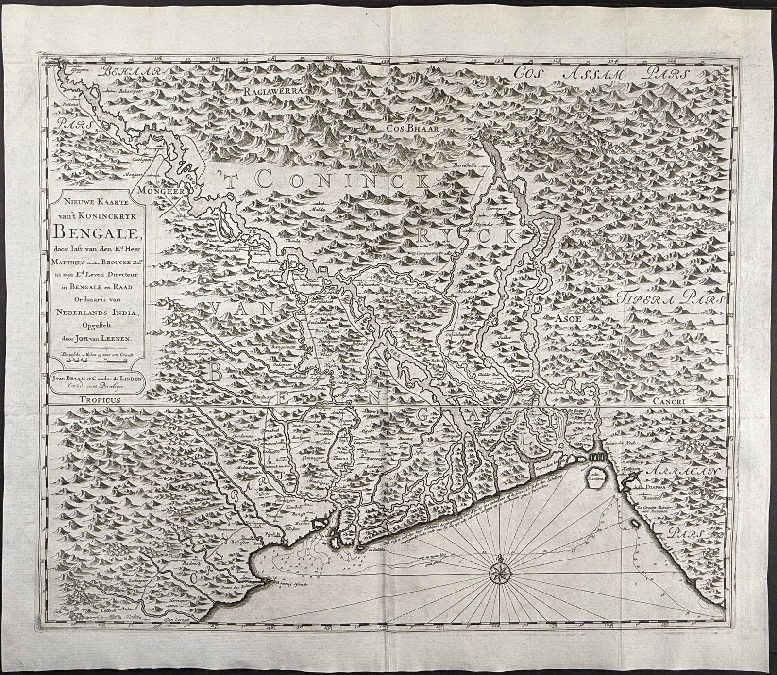 Valentijn - Map of Bengal, India: This remarkable engraving is from Francois Valentijn's Oud en Nieuw Oost Indien. The work was published between 1724 and 1726 in Dordrecht, Netherlands. The work described the history of the Dutch Eas