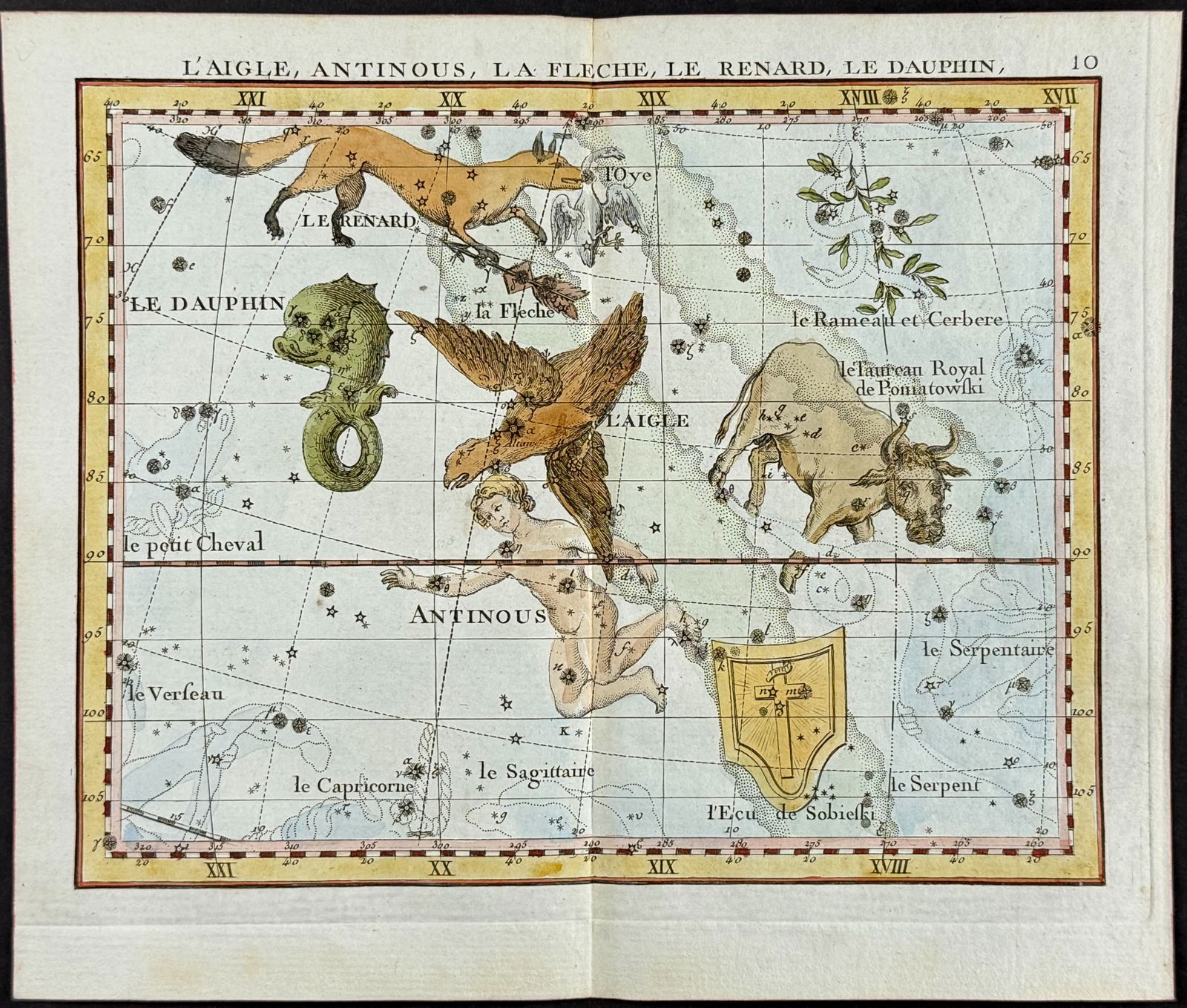 Flamsteed - Constellation or Celestial Chart: Dolphin, Eagle, Fox. 10 (1 of 1)