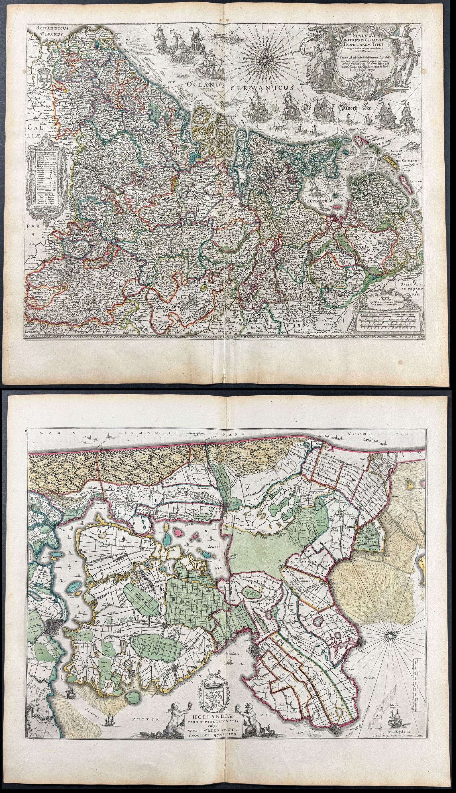 Blaeu, pub. 1642 - Pair of Maps of the Holland (Netherlands): This remarkable, originally hand-colored engraving is from Willem Janszoon and Joan Blaeu's Toonel des Aerdrycks ofte Nieuwe atlas, dat is Beschryving van alle Landen... the Dutch edition of Theatrum