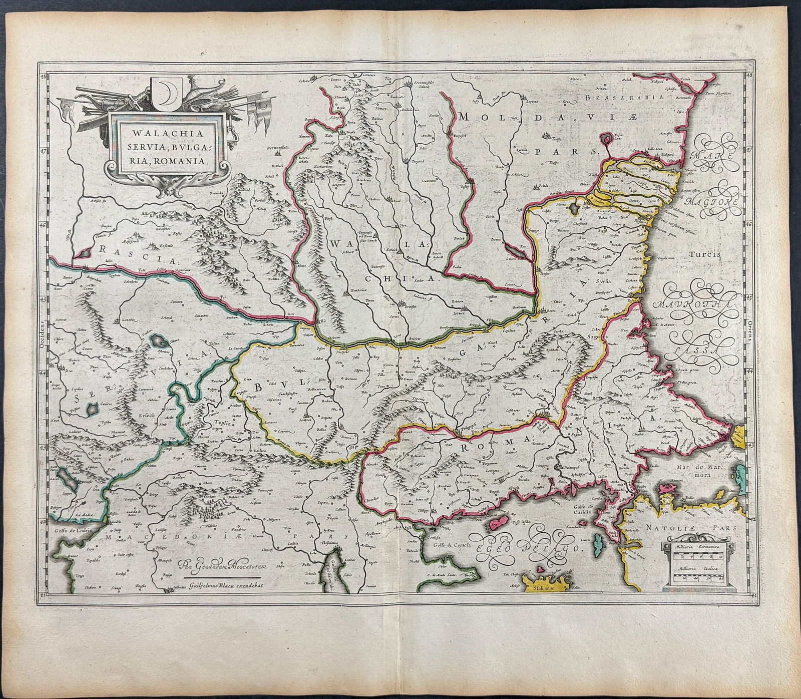 Blaeu, pub. 1642 - Map of Wallachia, Serbia, Bulgaria, Romania (Balkans) (1 of 2)