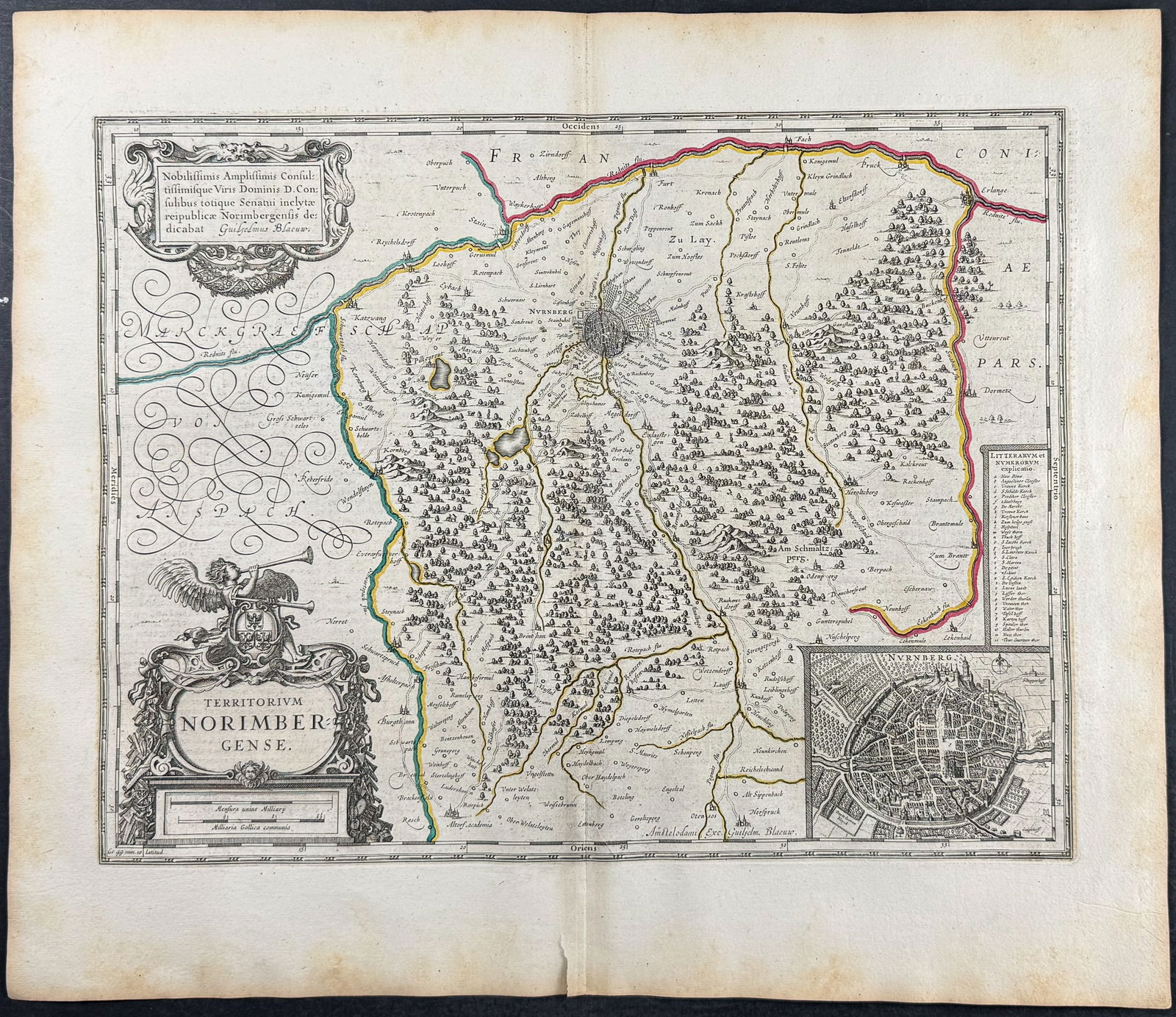 Blaeu, pub. 1642 - Map of Nuremberg, Germany: This remarkable, originally hand-colored engraving is from Willem Janszoon and Joan Blaeu's Toonel des Aerdrycks ofte Nieuwe atlas, dat is Beschryving van alle Landen... the Dutch edition of Theatrum