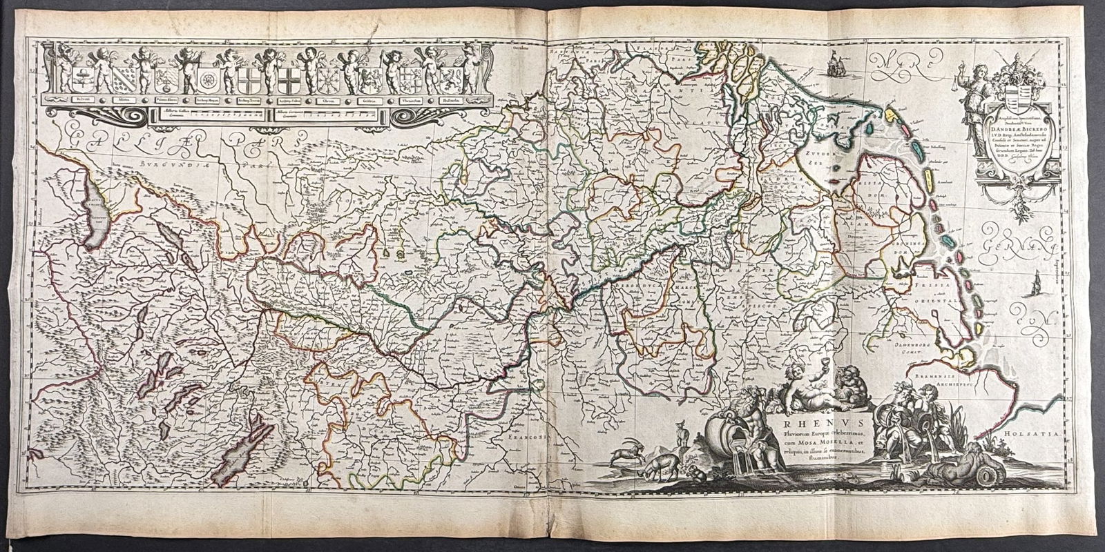 Blaeu, pub. 1642 - Map of the Rhine River (Europe): This remarkable, originally hand-colored engraving is from Willem Janszoon and Joan Blaeu's Toonel des Aerdrycks ofte Nieuwe atlas, dat is Beschryving van alle Landen... the Dutch edition of Theatrum