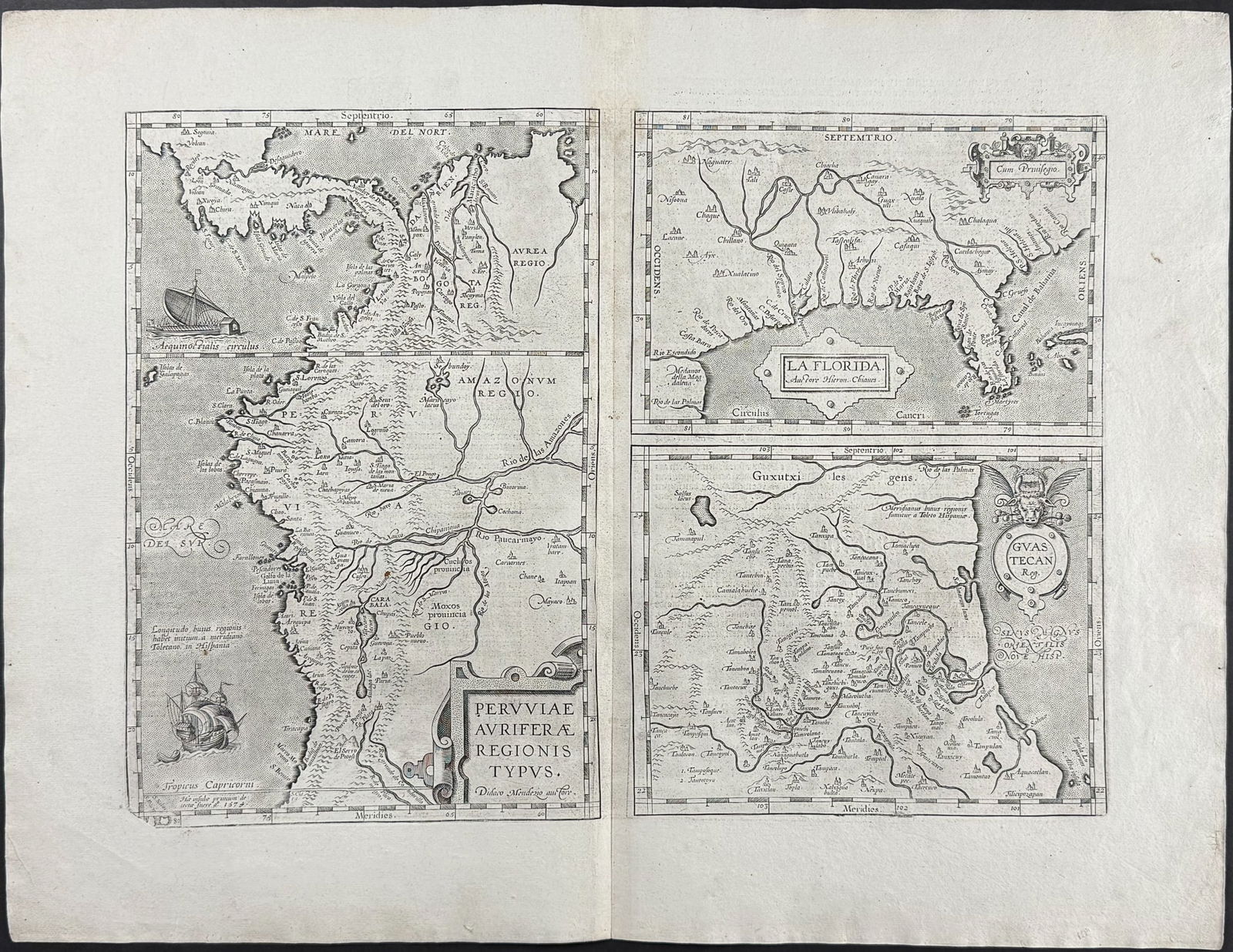 Ortelius, pub. 1580 - Map of Florida, Peru, & Guastecan (1 of 2)