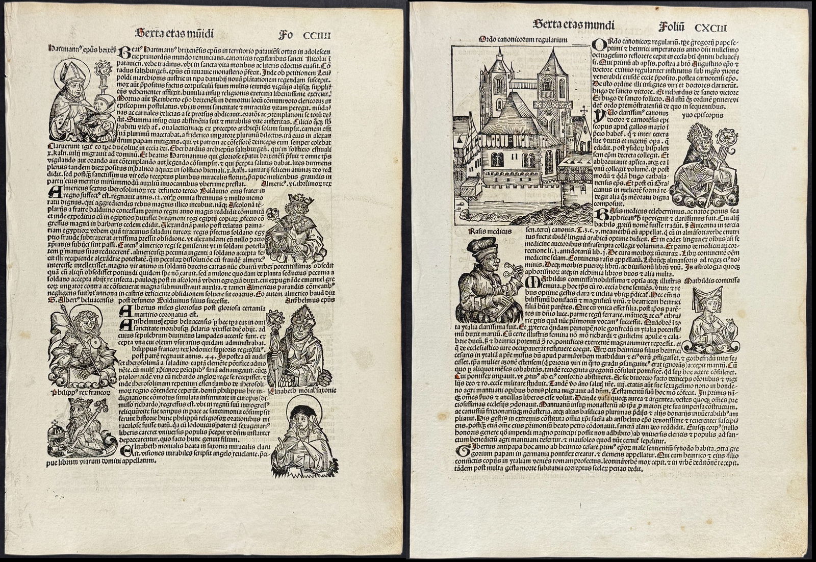 Schedel, pub. 1493 - 19 Pages of Religious & Historic People or Sites (Image and Text to each side: This important and historic engraving is from Hartmann Schedel Liber Chronicarum, more commonly known as the Nuremberg Chronicle. This is the first edition / printing of the work. It is the Latin edit