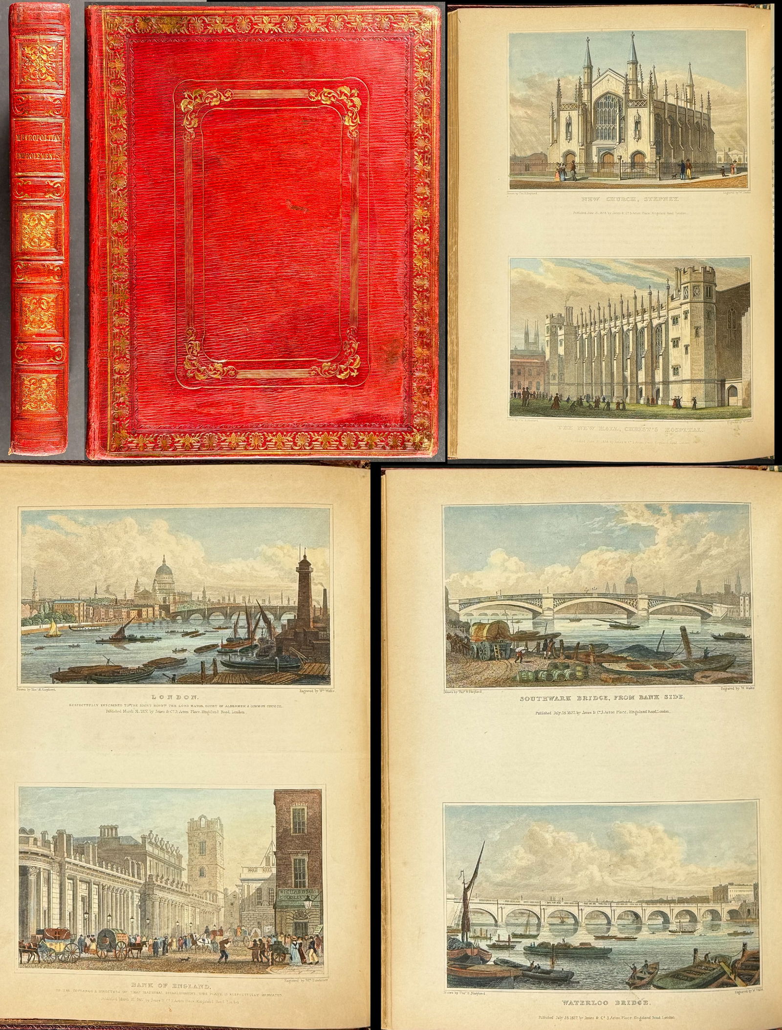 Shepherd's London - Volume with 81 Hand-colored Engravings & 1 Plan: This lovely volume with 81 originally hand-colored steel engraving is Thomas Hosmer Shepherd's Metropolitan improvements; or London in the nineteenth century. With historical, topographical, and criti
