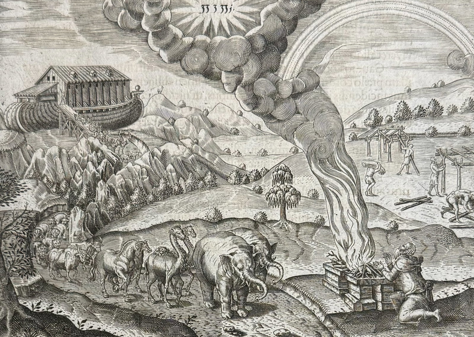 De Bry - Florida - Noah's Ark After The Flood -- The Procession of Animals (Apparently landing in (1 of 2)