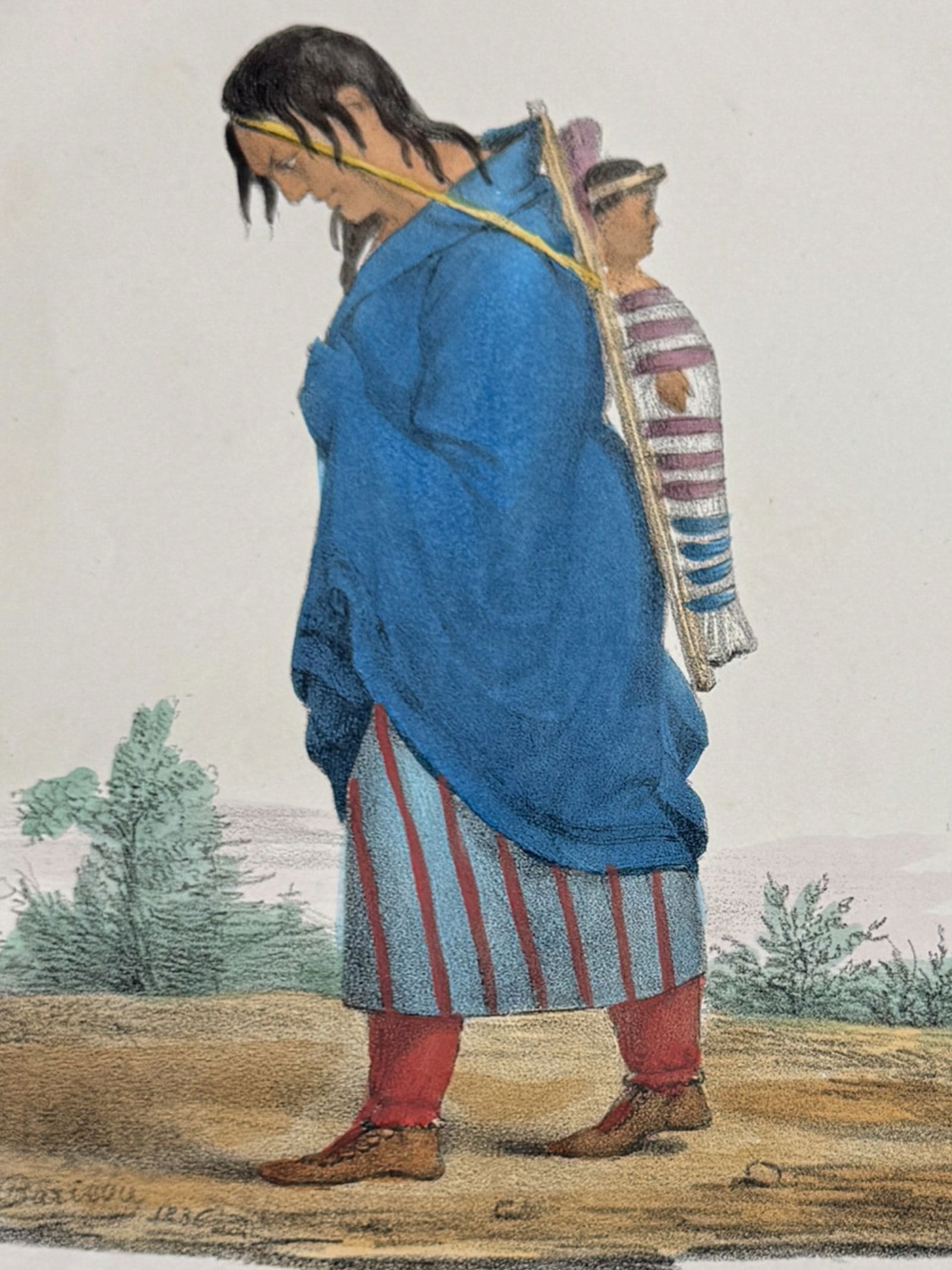 Lewis - A Chippeway Squaw and Child: This originally hand-colored lithograph is from one of the rarest Indian works, James Otto Lewis?s The Aboriginal Portfolio. It was the first collection of portraits of North American Indians precedin