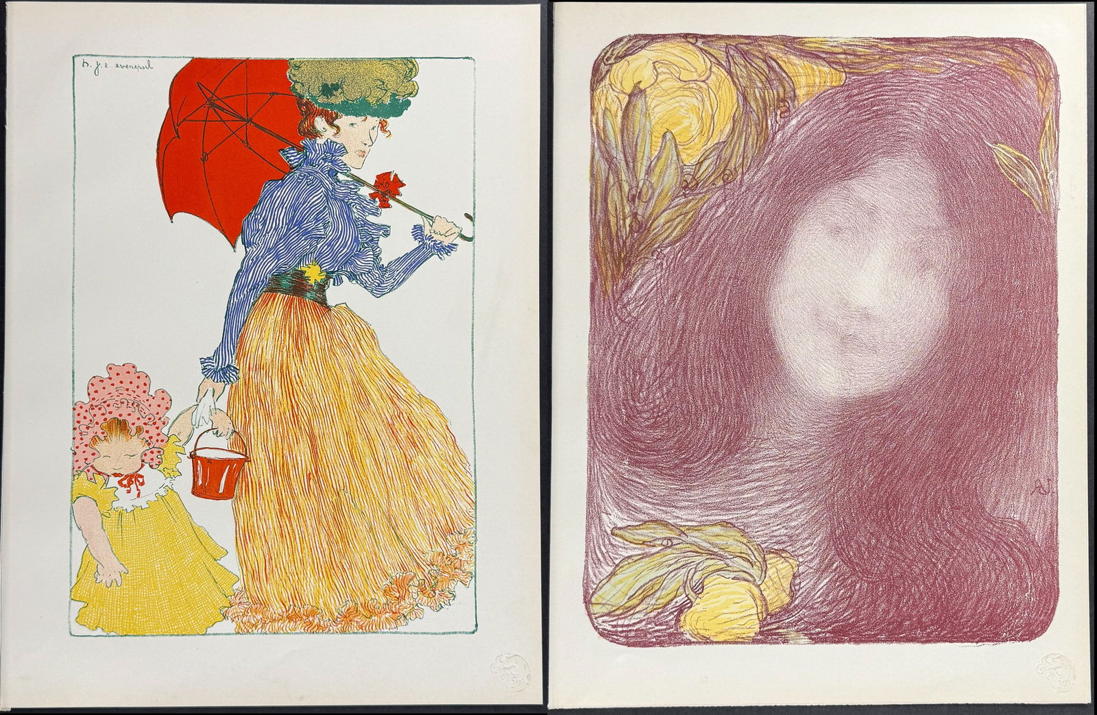 L'Estampe Moderne by Jean & Evenepoel - Pair of Poster Lithographs: Sous Les Fleurs & Au Square (1 of 3)