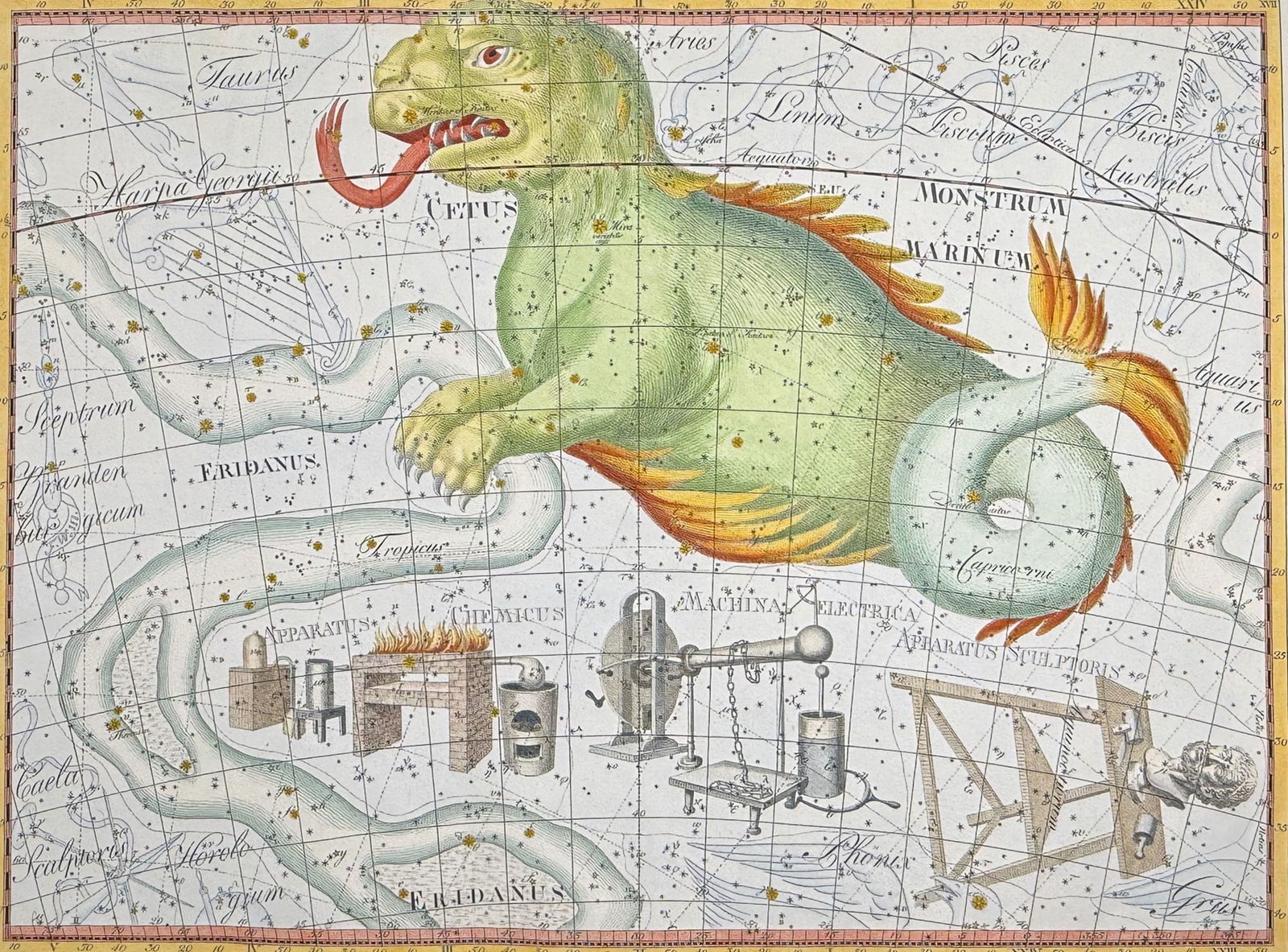 Bode, Elephant Folio - Constellation or Star Chart: Cetus Monstrum Mainum (Sea Monster) (1 of 2)