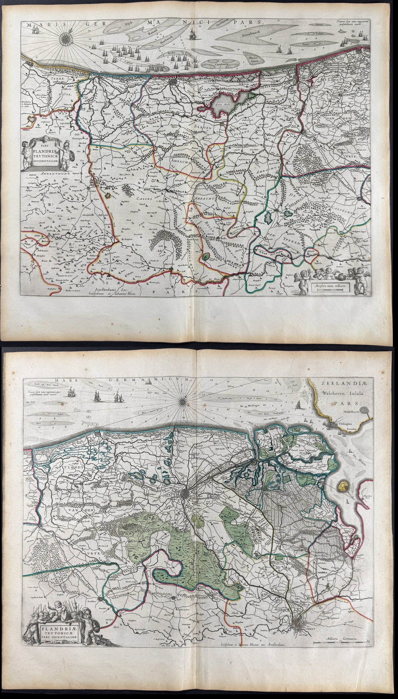 Blaeu, pub. 1642 - 3 Maps of Flanders, Belgium (1 of 7)