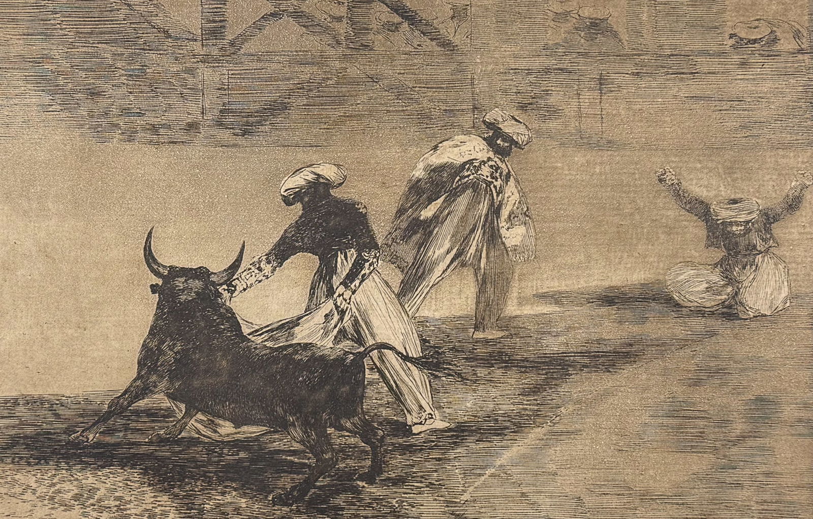 Goya - Capean Otro Encerrado: This remarkable folio bull-fighting engraving is from Francisco Goya's La Tauromaquia. The work was published in 1921 by Circulo de Bellas Artes and limited to 200 copies. This is the fifth edition