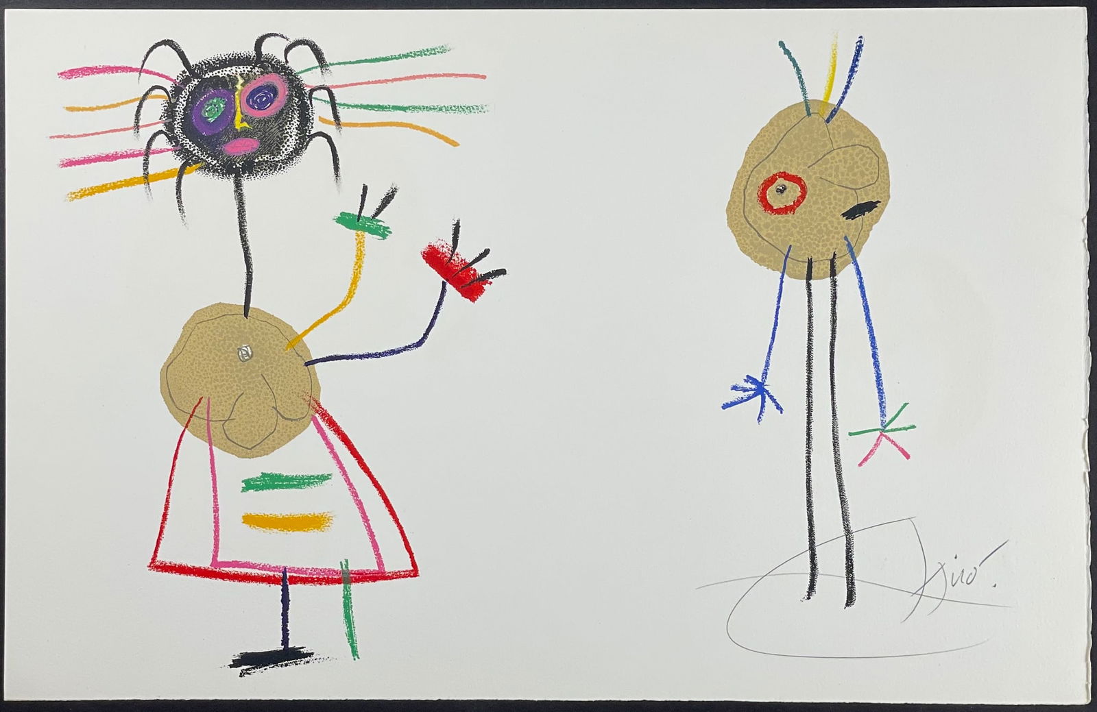 Miro, Rare, Signed - Illustration of the Childhood of Ubu: This whimsical color lithograph is from Joan Miro's L'Enfance d'Ubu or Ubu's Childhood. The work was published by T?riade in Paris in 1975. This was from a limited edition of 120 printed to Arches pap