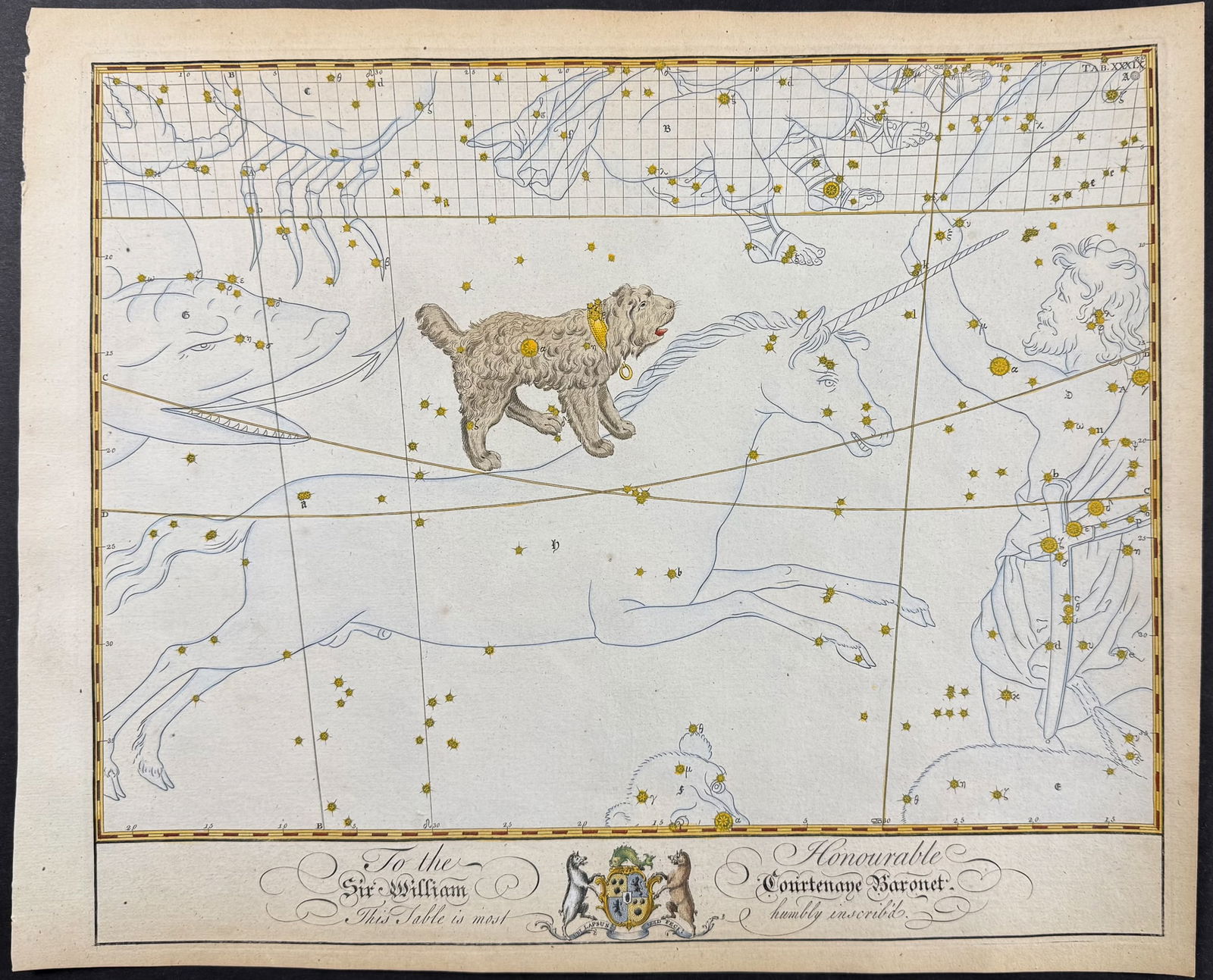 Bevis, Rare - Constellation or Star Chart: Lesser Dog (Canis minor) Unicorn [Dedicated to Sir (1 of 1)