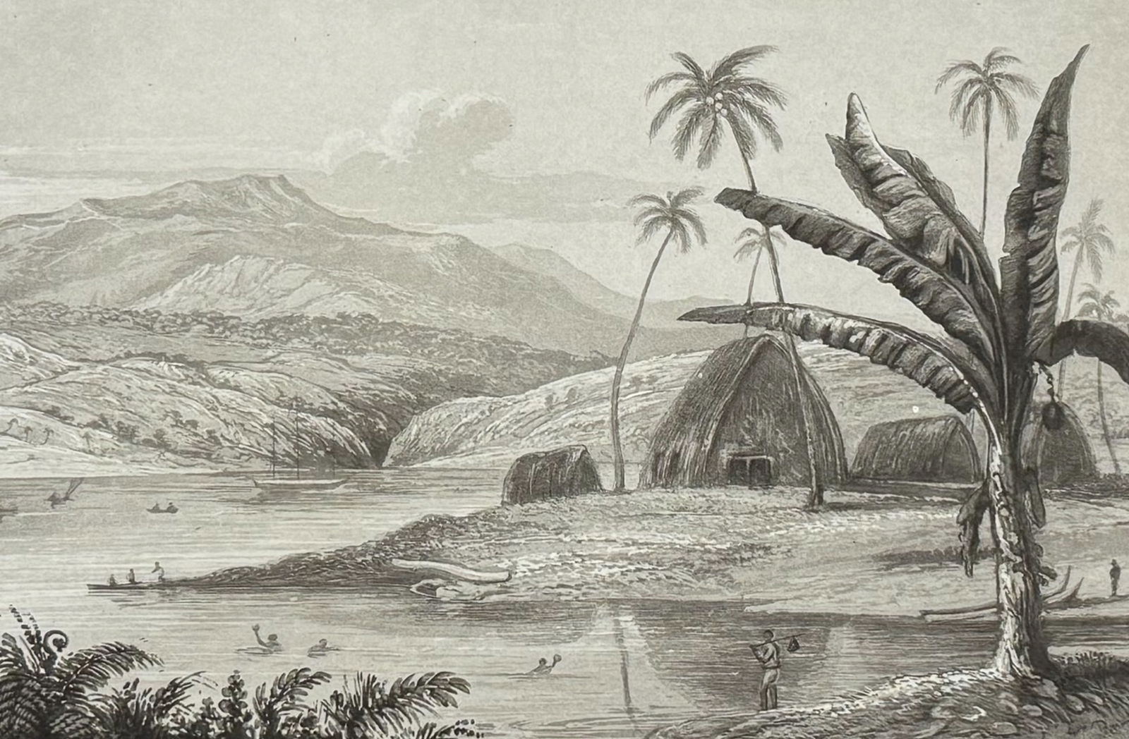Byron, Hawaii - Lord Byron's House at Byron Bay (Sandwich Islands): This first edition engraving is from George Anson Byron's Voyage of H.M.S. Blonde to the Sandwich Islands, in the Years 1824-1825. The work was published in London by John Murray in 1826. The work