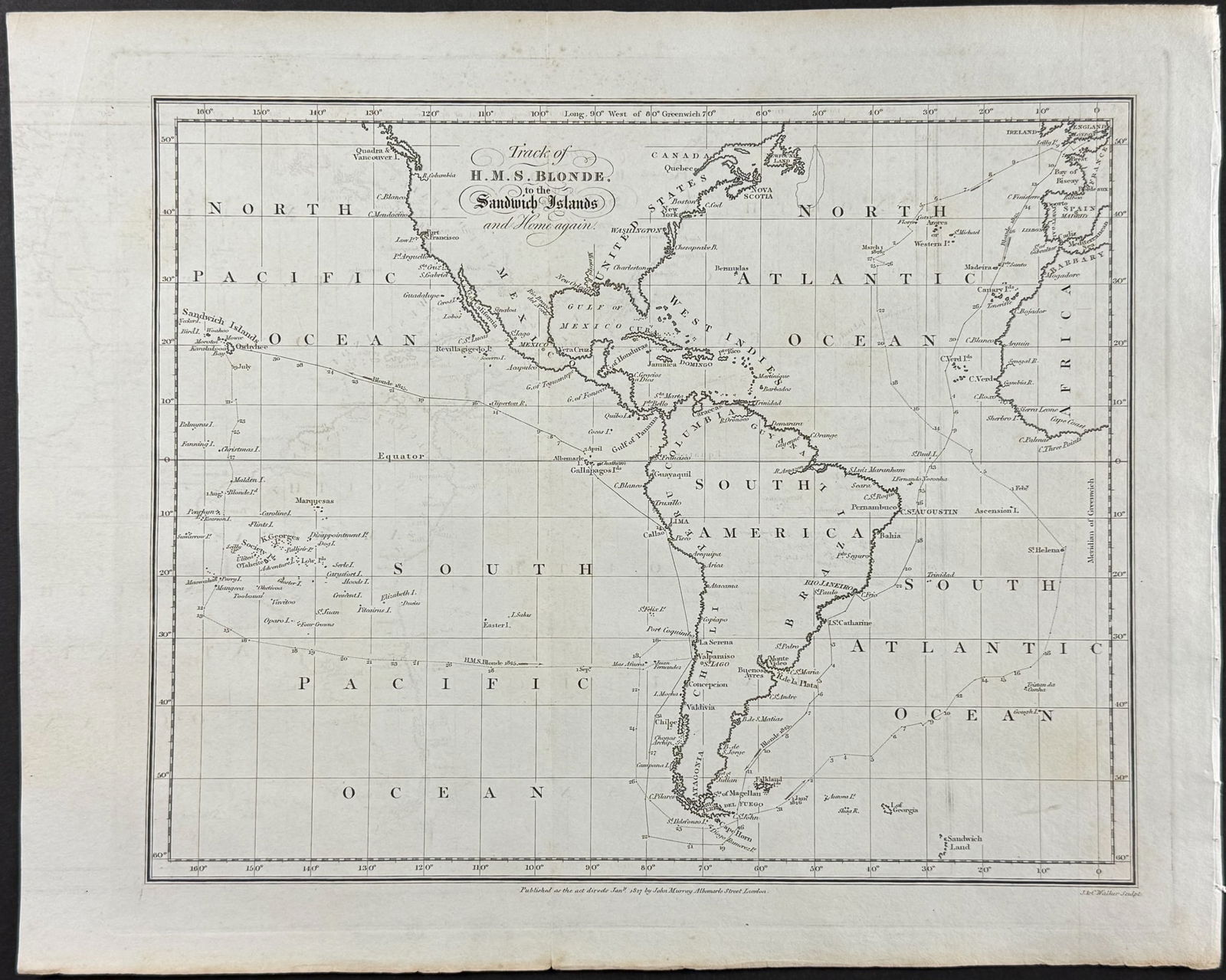 Byron, Hawaii - Track of H. M. S. Blonde to the Sandwich Islands (Map of the Americas) (1 of 1)