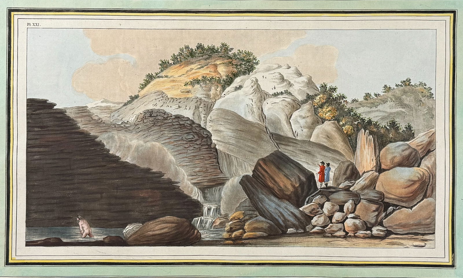 Hamilton & Fabris -View of the hot spring called the Pisciarelli issuing from a part of teh Cone of: This sensational engraving is from William Hamilton's Campi Phlegraei, ou Observations sur les Volcans des Deux Siciles. [Phlegraean Fields, or Observations on the Volcanoes of the Two Sicilies]. It