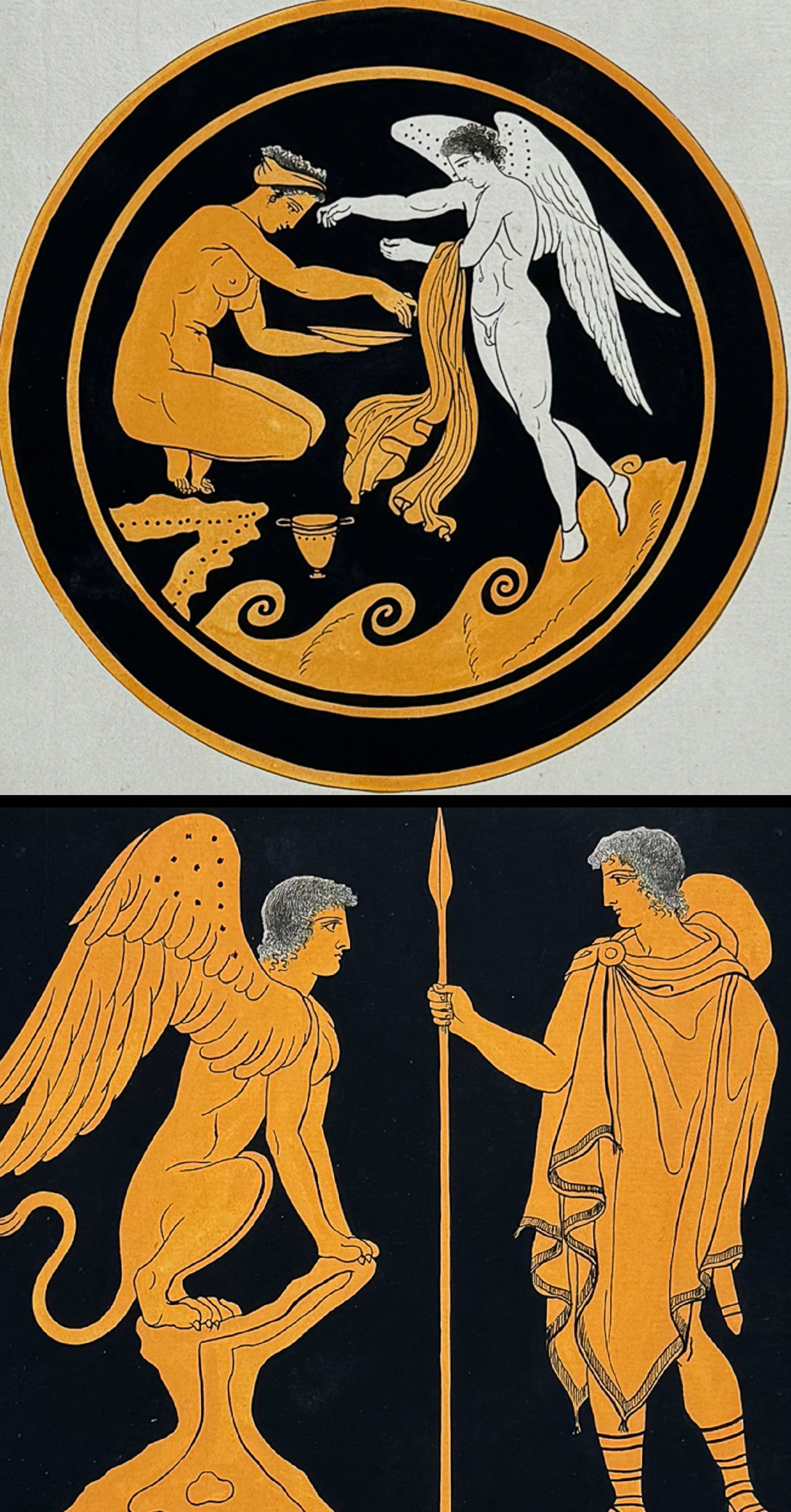 Hamilton, Folio - 6 Engravings of a Painting from a Grecian Vase: This hand-colored engraving is from Johann Heinrich Wilhelm Tischbein after Sir William Hamilton's collection of vases. The full title reads Recueil de Gravures d'apr?s les Vases Antiques or Collectio