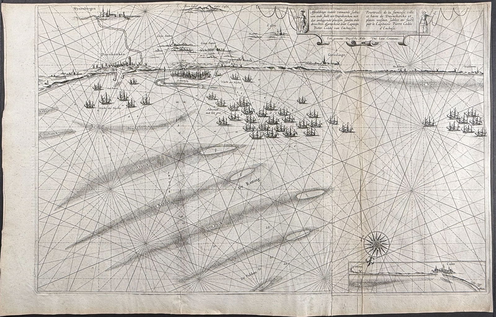 Blaeu - Coastal Map of Dunkirk (Dunkerque), France: This historic map is from a composite atlas. It is from Willem Janszoon Blaeu & Joan (Johannes) Blaeu and published in Amsterdam between the 1640s and 1660s. Willem Janszoon Blaeu (1571-1638),