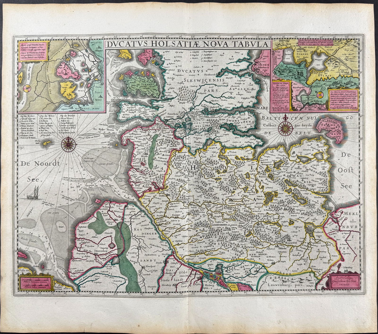 Blaeu, pub. 1642 - Map of the Duchy of Holstein: This remarkable, originally hand-colored engraving is from Willem Janszoon and Joan Blaeu's Toonel des Aerdrycks ofte Nieuwe atlas, dat is Beschryving van alle Landen... the Dutch edition of Theatrum